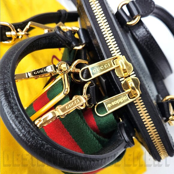 GUCCI black Leather Adidas X Gucci 1955 gold Horsebit Web Trefoil Mini Bag+box๐ - Picture 11 of 12
